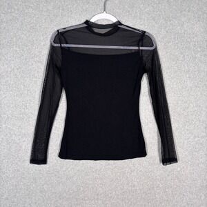 Black Mesh Sheer Top Small High Stretch Neck Whimsigoth Fairy Indie‎ Romantic